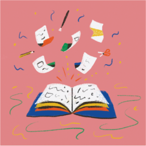book with pages leaping out