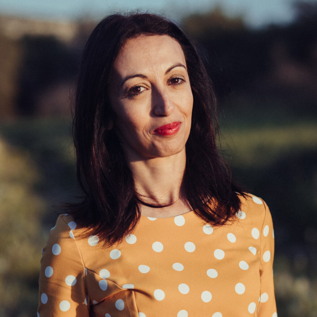 Woman wearing a polka dot dress