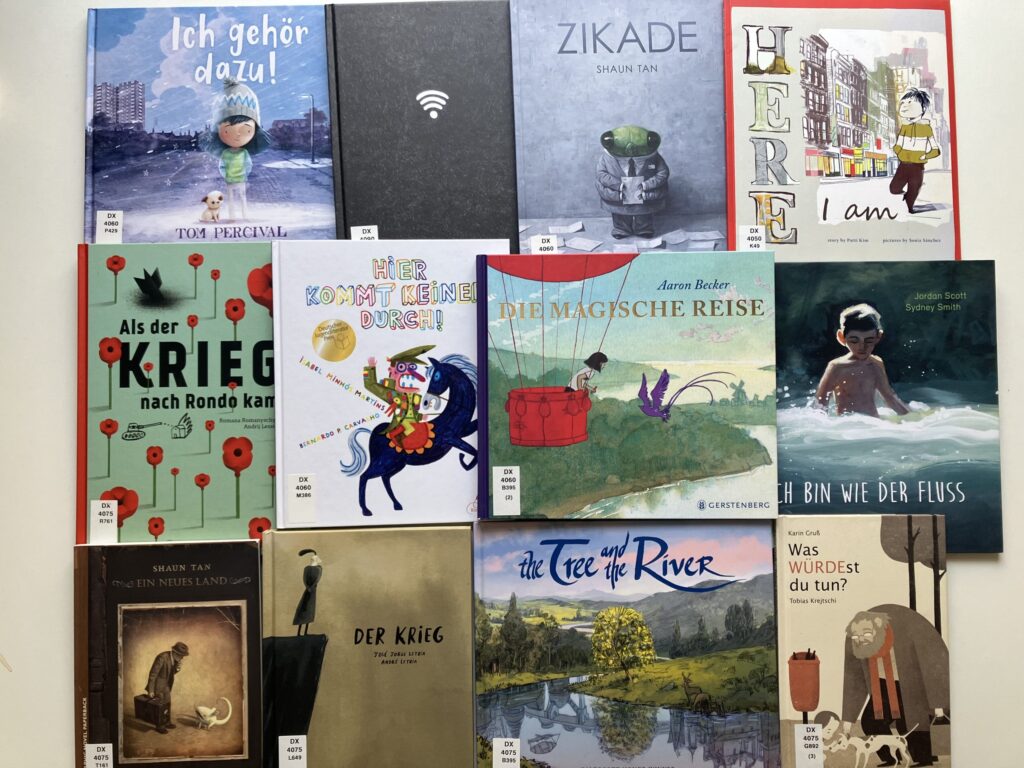 Book jackets on display
