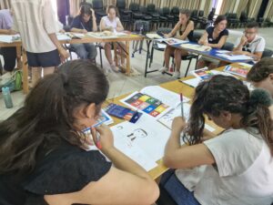 Children writing and drawing