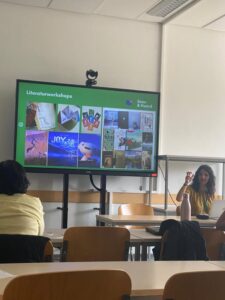 People speaking at an event