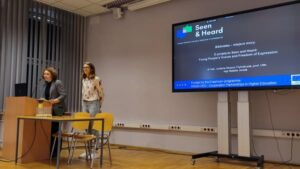 Person speaking at an event