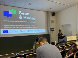 People speaking at an event