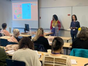 People speaking at an event