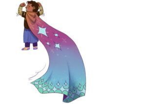 Cartoon image of a child wearing a superhero cloak