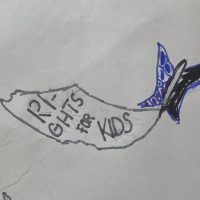 Child's drawing of bird with banner