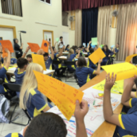 Children in a writing workshop